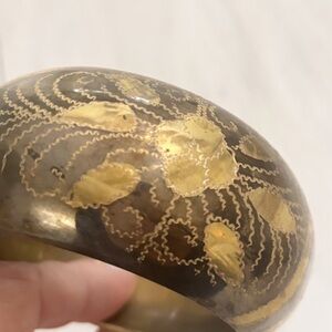 Vintage Wide Brass Bracelet Etched Floral Bangle 1.5” Wide Bohemian Art To Wear